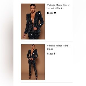 Fashion Nova black fitted mirror suit set small medium
